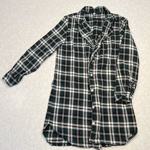 Long Green plaid button down flannel
